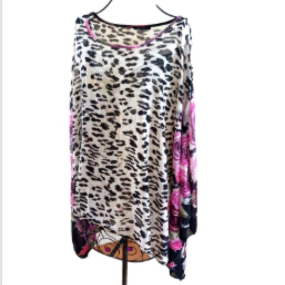 NWOT Best Life Semi Sheer Poncho Top Animal & Floral Print Flowy Feminine OS - Picture 9 of 14